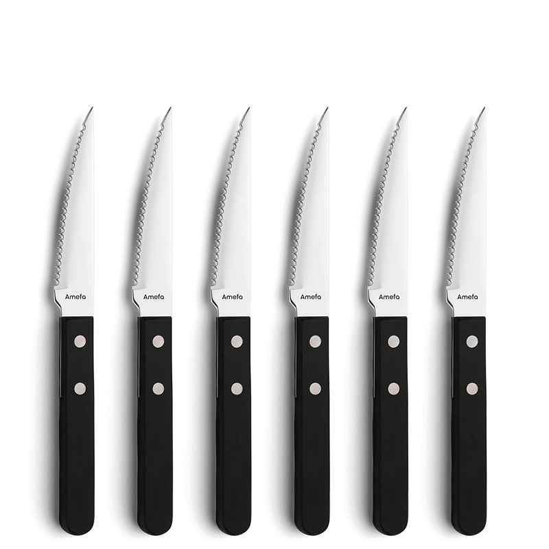 Amefa 7000 Pizza 6 steak/pizza knives on blister/ 6 steak/pizzamessen op hangkaart