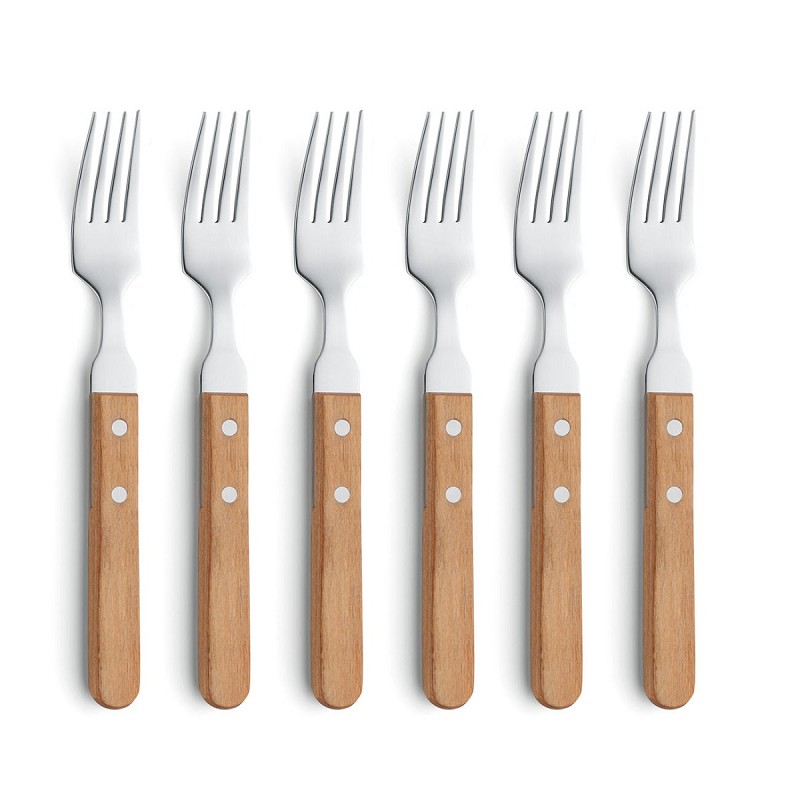 Amefa 7000 Pizza Wood 6 steak forks wood on blister/ 6 steakvorken hout op hangkaart